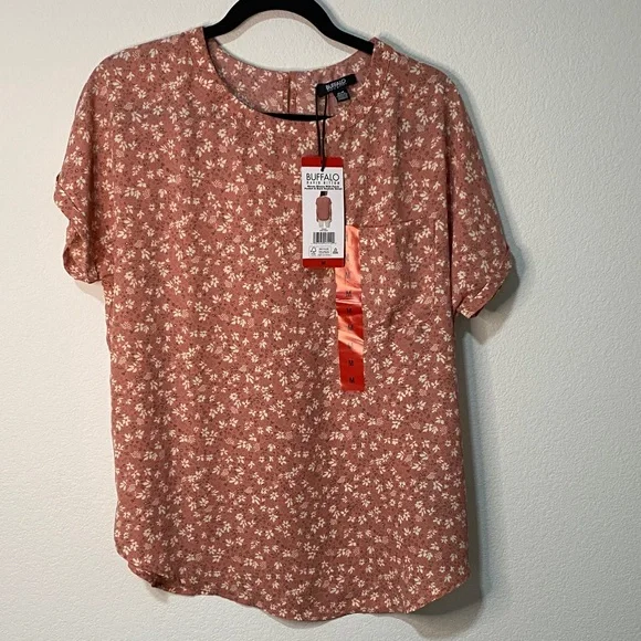 NWT Women's Short Sleeve Keyhole Floral Blouse Pink Medium - Picture 1 of 6